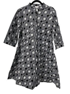 ZURI KENYA Black & White Abstract Pattern Kente Cotton Art to Wear Dress Medium